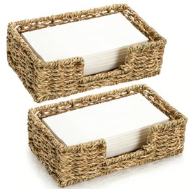 Pumtus 2 Pack Woven Napkin Holders, Seagrass Guest Towel Serving Tray, Fit Napkins 8.2 x 4.7 Inch, Disposable Paper Hand Towel Basket, Rattan Flat Napkin Dispenser for Bathroom Kitchen