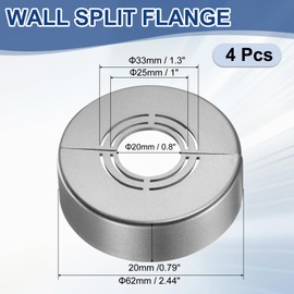 sourcing map Wall Split Flange, 4 Pcs 62x20 mm - Cuttable ABS Round Escutcheon Plate Cover Buckle, Shower Arm Flange for 20/25/33mm(0.8/1.0/1.3 Inch) Water Pipe Faucet Decoration (Gray)