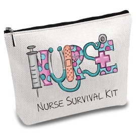 CREATCABIN Nurse Survival Kit Bag, Nursing Makeup Bag, Cosmetic Bag, Multi-Purpose Pen Case, Metal Zip Bag, Toiletry Bag, Travel Bag, Purse for Women, School Accessories, 25 x 18 cm, nurse survival