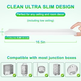 16.5Inch LED Flush Mount Ceiling Light Fixture, 32W LED Ceiling Light 5 Color Temperature in One (2700K-6500K), 4200 LM Super Thin Round Panel Lights for Bedroom, Living Room, Kitchen, Laundry, 1-Pack