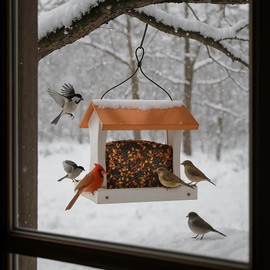 Copper Roof Bird Feeder for Outside，Hopper Birdfeeder Longtime Lasting, 10 Lbs Capacity, Premium Hardware, Squirrel Proof Materials, Heavy Duty Strong Construction 10 Years Lasting Without Pole