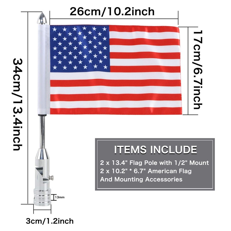2 Pack Motorcycle Flag Pole Fold Down 90° and American