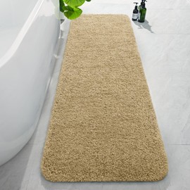 AROGAN Luxury Long Bathroom Runner Rug, 24x72 Inch Thick Soft and Absorbent Non Slip Bath Mat, Rubber Backing Quick Dry Rugs Carpets, Machine Washable Plush Mats for Shower Floor, Beige