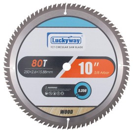 Luckyway 10 Inch Miter/Table Saw Blades 80T Ultra Finish Wood Cutting with 5/8 Inch Arbor TCT Circular Saw Blade for Cutting Wood