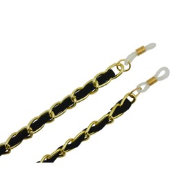 GoOpticians Decorative Gold Link and Suede Glasses Chain for All Spectacles (Black)
