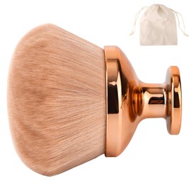 Extra Large Body Makeup Brush for Self Tanner, 3.54 Inch Wide-Headed Oval Kabuki Brush Bronzers Blend Self Tanning Applicator with Drawstring Bag for Face Neck Back Legs Wet & Dry Use (Gold)