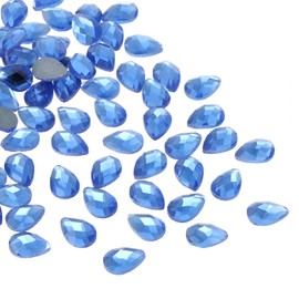 PATIKIL Acrylic Teardrop Gems, 100 Pcs 14x10mm Flat Back Teardrop Rhinestones Plastic Gems for Jewelry Making DIY Craft, Blue