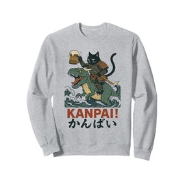 Samurai Cat on Tyrannosaurus rex. | Retro Japanese Vibes Sweatshirt