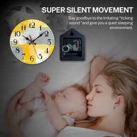 ArtSocket Wooden Wall Clock Silent Non-Ticking, Yellow Grey Abstract Painting Gray Contemporary Art Vintage Round Wall Clocks Decor for Home Kitchen Living Room Office, Battery Operated(12 Inch)