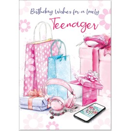 doodlecards Teenager Birthday Card for Girl Present Pile Large A4 Size with Plain Envelope