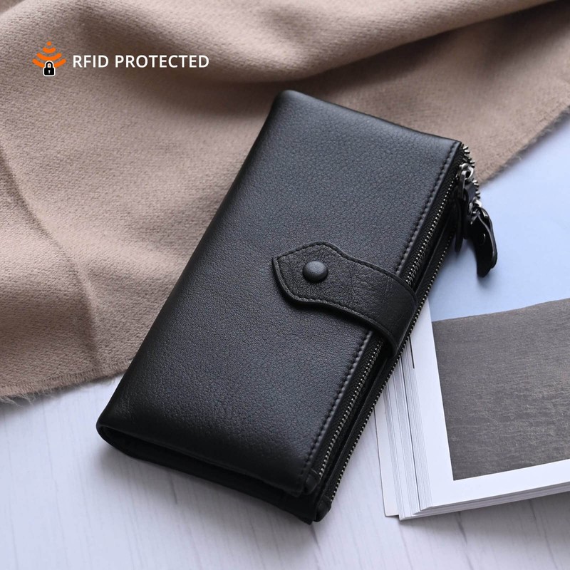 Bveyzi Women Soft Leather RFID Blocking Bifold Slim Wallets Ladies
