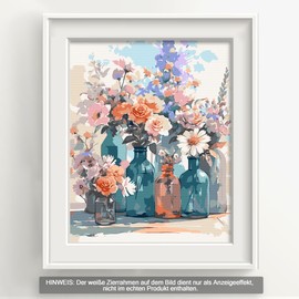 Bougimal Paint by Numbers Adult Landscape without Frame Including Brush and Acrylic Paints - 28 x 35 cm, Colourful Flowers 9