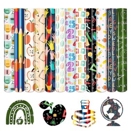 Tintnut School Patterned HTV Vinyl - 12Sheets 12inches x 10inches Kindergarten HTV School Heat Transfer Vinyl Iron on Vinyl for Fabrics HTV Vinyl Compatible with Cricut and Silhoutte Cameo