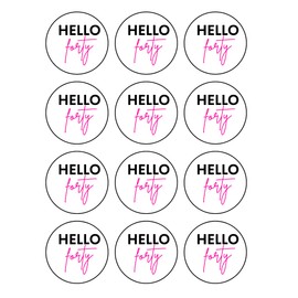 12 x 6cm Birthday edible cocktail drink toppers uncut Hello 18, 30, 40, 50, 60, 70, 80 (Hello 40)