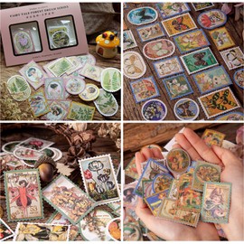 Vintage Scrapbooking Stickers NOGAMOGA Pack of 240 Stamp Gold Foil Paper Stickers Decorative Aesthetic Plant Flowers Animal Girl Sticker Retro Journal Sticker Adult Child for DIY Crafts