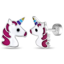 925 Sterling Silver Multi-color Unicorn Earrings Safety Push Back Stud - Colorful Unicorn Earrings Gift for Unicorn Lovers- Fun and Unique Earring Stud