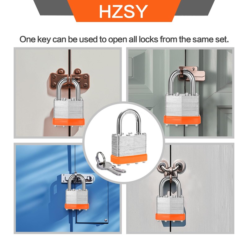 HZSY Padlocks Keyed Alike, Pack of 24, Laminated Steel Keyed