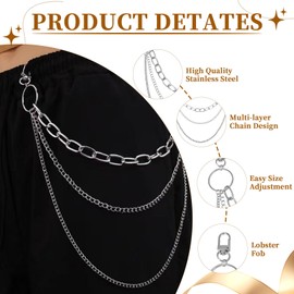 4 Piece Trouser Chain, Jeans Chain, Punk Hip Hop Trouser Chain Set, Trouser Chain for Men and Women (37-47 cm / 14.57-18.5 inches) Belt Chain Trouser Chain for Men and Women