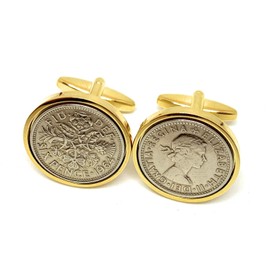 Premium 1964 Original Lucky Sixpence Coin 6D Birthday/Anniversary Cufflinks Ideal for 56th Birthday HT GLD, Silver-plated, Other Closure Types
