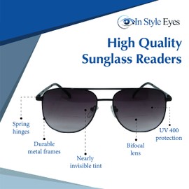 In Style Eyes Just Chillin' Aviator Bifocal Sunglasses - Classic Wired Metal Frame Reading Sunglasses - Gradient Tint Lens - Black - 3.25x