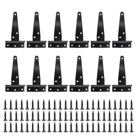 YIXNSW Pack of 12 T Hinge T Hinge Black 10 x 6.3 cm with 72 Pieces Black Screws T Hinge T Strap Hinge for Gates Shed Doors Window Cabinet Barn Doors