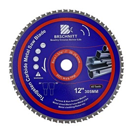 12" Metal Cutting Circular Saw Blade - BRSCHNITT Tungsten Carbide Tipped TCT Saw Blades for Steel, Nickel, Titanium, Ferrous Metals, Steel Pipe（60T Arbor:1-3/16"/1"）