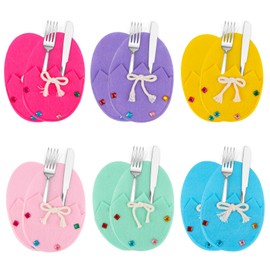 SilverChry Cutlery Holder Easter Bunny, 12 Pieces Cutlery Bag Felt Rabbit Set Decorative Easter Bunny Cutlery Bag, Felt Cutlery Bag Easter, Reusable Rabbit Shape Cutlery Bag Table Decoration