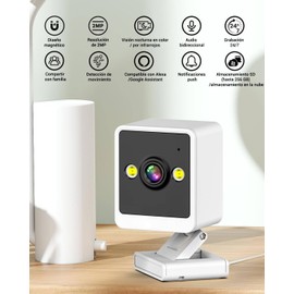 E T EASYTAO Q26 Cámara de Seguridad Interior 2 PCS, Instalación Magnética,1080P Cámara Alexa WiFi, Tris Home App, Visión Nocturna, Audio Bidireccional, Detección de Movimiento, Compatible con Alexa