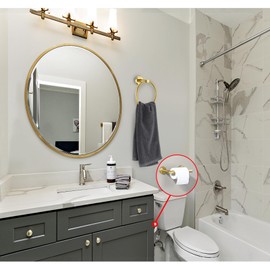 Brushed Gold Flip Toilet Paper Holder, Towel Ring Set 2 Pieces Hand Towel Holder for Bathroom Hardware Accessories Set SUS304 Stainless Steel Sturdy Wall Mount Bathroom Holder