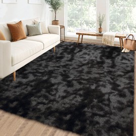 COZYLOOM Fluffy Area Rugs 5x8 Modern Plush Rug Shag Fluffy Rug Non Slip Non Shedding Extra Comfy Plush Rugs Fuzzy Shaggy Rugs for Kids Nursery Dorm Bedroom,Tie Dye Black Grey