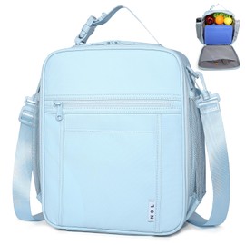 NOL Nylon Waterproof Kids Lunch Bag, Insulated Lunch Bag, Lunch box Cooler, Reusable, Zip Closure with Buckle Handle Holds Lunch Box, Snacks & Water Bottle for School Work, Light blue