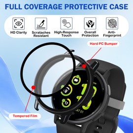 Riwoauoo 2 Pack for Garmin vivoactive 5 Smartwatch Screen Protector Case,Full Coverage HD Ultra-Thin Scratch Resistant Case,Charger Port + Hard PC Protective with Built-in Tempered Film(Black)