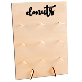 Donut Wall Wood Display Stand Holds 9 Donuts,Reusable Rustic Dessert Table Board Doughnut Holder for Wedding Birthday Family Party Festival Table Decor Will Not Tip Over (Rectangular-Black font)