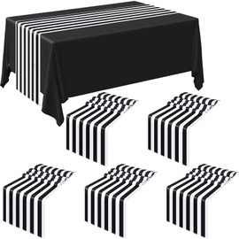 Striped Table Runner Polyester Table Decor Striped Design Modern Table Runner Elegant Decor for Indoor Events Family Dinner Outdoor Banquet Parties Celebrations, Black, White (6,12 x 48 Inches)