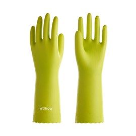 wahoo Skin-Friendly Cleaning Gloves, Cotton Flocked Lined Dishwashing Gloves, Reusable, Non-Slip, Waterproof, Bud Tender, Small