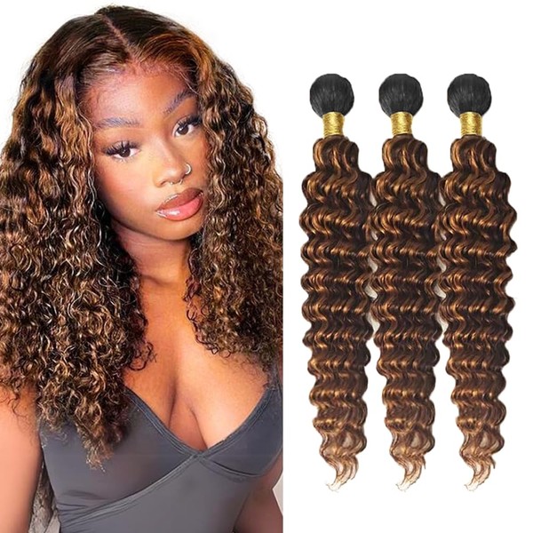 3LX 1BP430 Deep Wave Human Hair Extensions 14 16 18