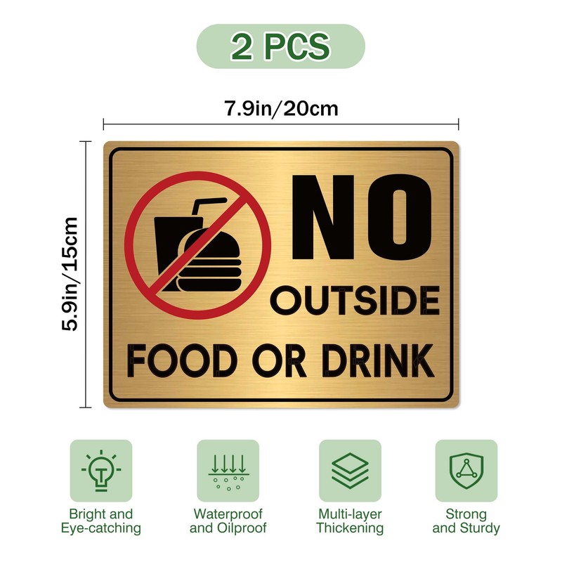 2PCS No Outside Food or Drink Sticker, Self-Adhesive Brushed Gold