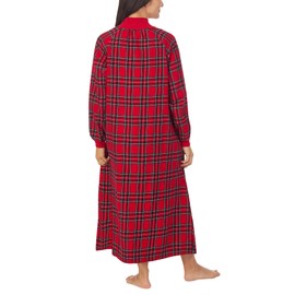 Lanz of Salzburg Sleepwear for Women Classic Long Sleeve Pop Over Neck Soft Flannel Pajama Nightgown - Red Tartan Plaid, X-Small