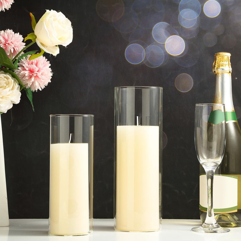 Shihanee Set of 6 Pillar Candles and Glass Cylinder Vases