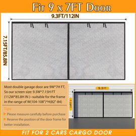 Garage Screen Doors for 1 Car Garage-9x7ft Fiberglass 1500g/3.3lb Durable Heavy Duty Magnetic Garage Door Screen RetractableHands Free with 4 Roll Up Starps for Patio Workshop Home Gym Sun Room