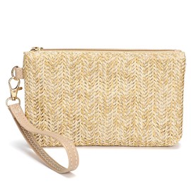 WeddHuis Straw Clutch Wristlet Women Small Shoulder Bag Girls Beach Wristlet (Beige), multicoloured