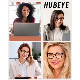 Hubeye Reading Glasses for Women Blue Light Blocking Computer Readers Oprah Square Anti Glare/Eyestrain Spring Hinge +3.0