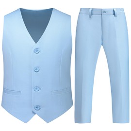 Boys Vest Suits 2 Piece Outfit Tuxedo Set for Kids Size 12 Light Blue Formal Suit for Boys with Vest and Pants Set Slim