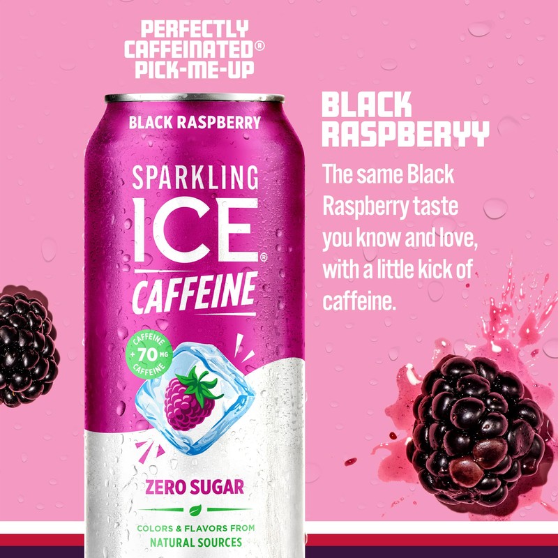 Sparkling Ice Caffeine Black Raspberry Sparkling Water with Caffeine, Zero