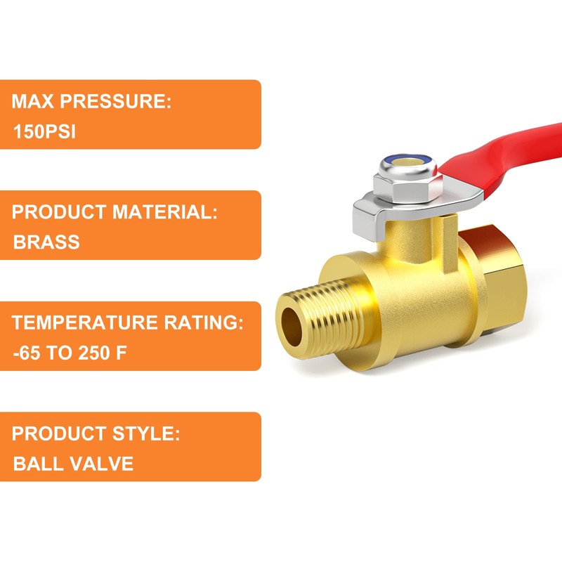 GASHER 5PCS 1/8 Inch Brass Mini Ball Valve Shut Off