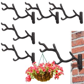 Blulu 6 Pcs 11'' Cast Iron Tree Branch Plant Hangers Decorative Metal Wall Bracket Hooks Wall Heavy Duty Home Storage Rack for Hanging Plants Pots Baskets Lanterns Wind Chimes Outdoor Indoor (Black)