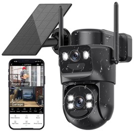 Kurain 6MP Solar Security Camera Wireless Outdoor, 2.4ghz & 5ghz WiFi, Panoramic & Tracking Dual Lens 2-in-1 Home Security Camera with Color Night Vision, Auto Tracking, Human Detection, Siren,360°PTZ