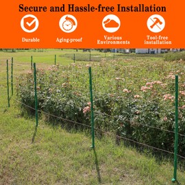 Zoiut 50 Pack Electric Fence Posts,48 Inch/4FT Step-in Plastic Posts for Farm and Garden,Temporary Sturdy Fencing System for Electric Fencing and Yard Protection, Green