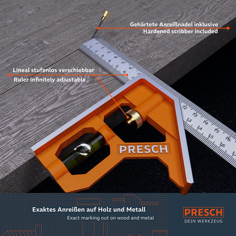 Presch Combination Square 300mm Metric – Accurate Carpentry Square made