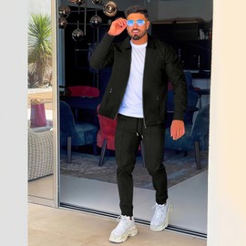 aromm Men's Tracksuit 2 Piece Set Outfit Full Zip Long Sleeve Casual Sport Jogging Athletic Sweatsuits Black with Pockets, M